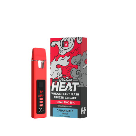 MODUS Straight Heat Garanimals THC Disposable—indica strain with smooth vanilla, sweet earthiness, and calming effects, featuring 85% THC