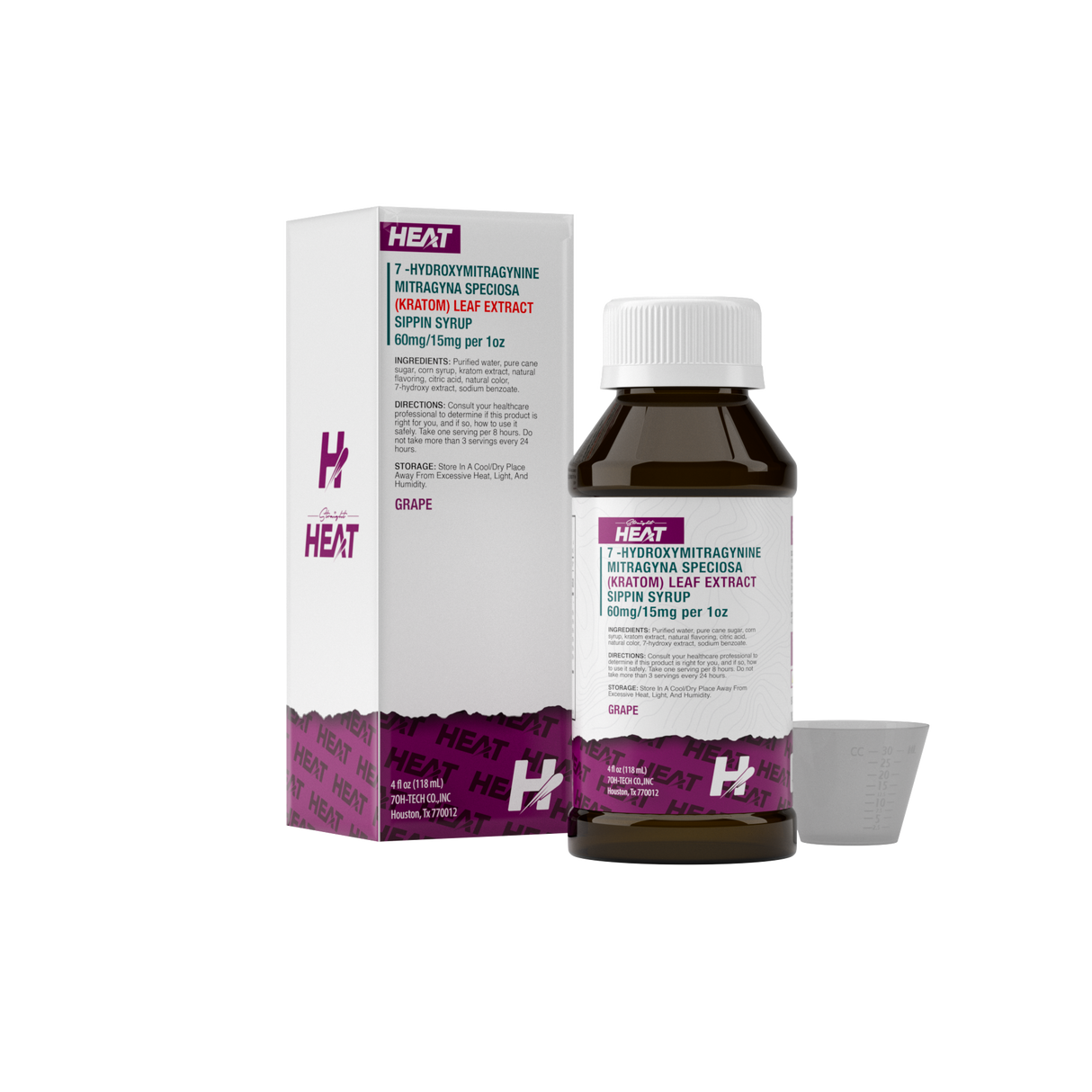 MODUS Straight Heat Sippin Syrup Grape flavor, 4 oz bottle with 7-Hydroxymitragynine extract.