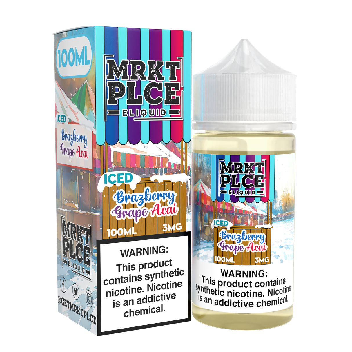 MRKTPLCE ICED Brazberry Grape Acai 100mL bottle featuring icy grape, acai, and brazberry flavors.