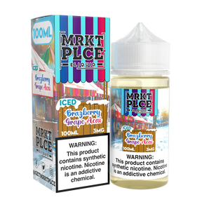 MRKTPLCE ICED Brazberry Grape Acai 100mL bottle featuring icy grape, acai, and brazberry flavors.