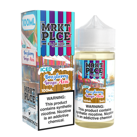 MRKTPLCE ICED Brazberry Grape Acai 100mL bottle featuring icy grape, acai, and brazberry flavors.