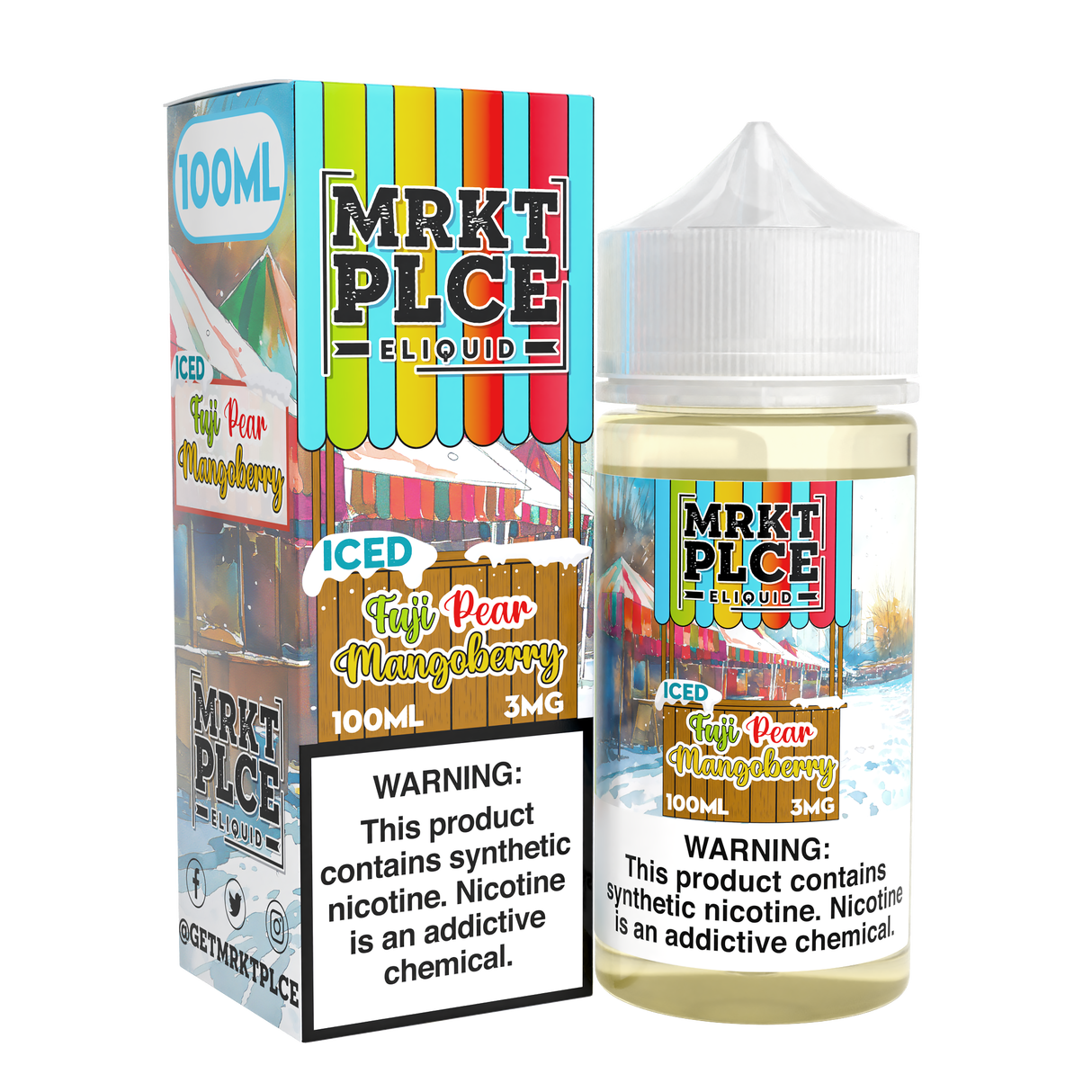 MRKTPLCE ICED Fuji Pear Mangoberry 100mL bottle with icy Fuji apple, pear, mango, and berry flavors.