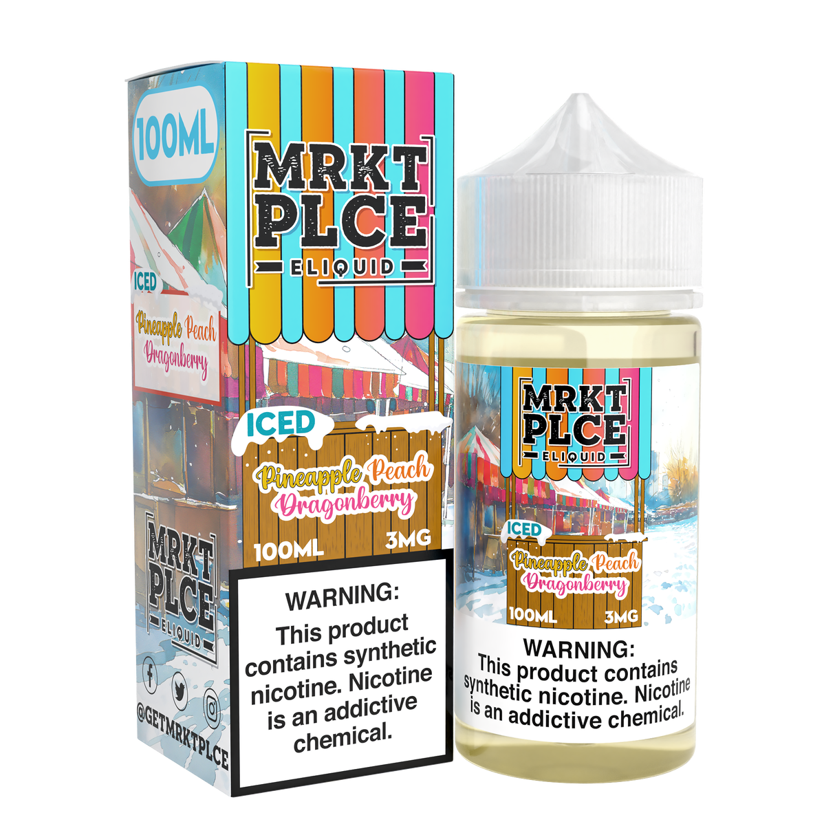 MRKTPLCE ICED Pineapple Peach Dragonberry 100mL bottle featuring icy pineapple, peach, and dragonfruit flavors.