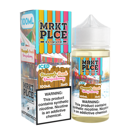 MRKTPLCE ICED Pineapple Peach Dragonberry 100mL bottle featuring icy pineapple, peach, and dragonfruit flavors.