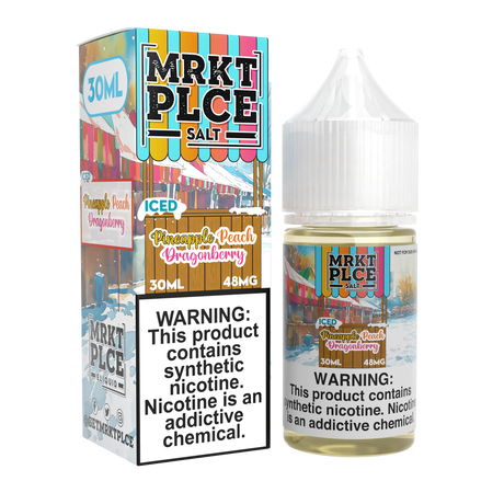 MRKTPLCE ICED Pineapple Peach Dragonberry Nic Salt 30mL bottle featuring icy pineapple, peach, and dragonfruit flavors.