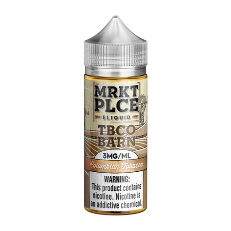 MRKTPLCE TBCO BARN Colombian Tobacco 100mL bottle featuring bold western-style Colombian tobacco flavor.