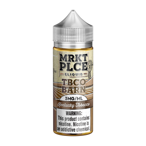 MRKTPLCE TBCO BARN Kentucky Tobacco 100mL bottle with sweet RY4 tobacco flavor featuring caramel and vanilla.