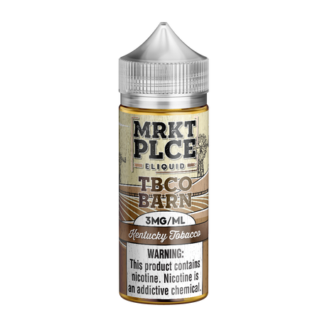 MRKTPLCE TBCO BARN Kentucky Tobacco 100mL bottle with sweet RY4 tobacco flavor featuring caramel and vanilla.