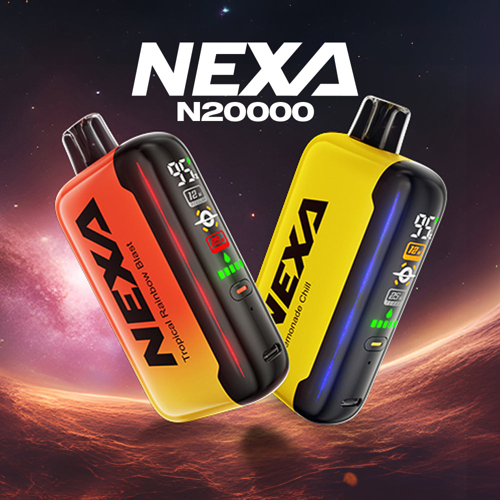 NEXA N20000 Disposable Device featuring 20,000 puffs, Turbo Mode, Regular Mode, and customizable airflow.