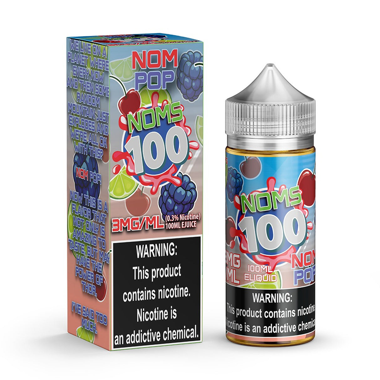 NOMS 100 Nom Pop 100ML Bottle – Cherry, Blue Raspberry, and Citrus Lime Flavor E-Liquid