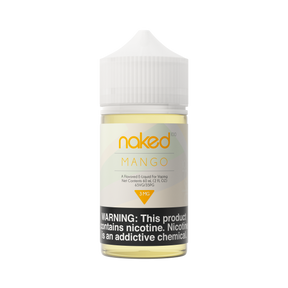 Naked 100 Mango E-Liquid - Tropical blend of mango, peach, and cream in a 60mL bottle.