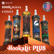 OLIT HookaLit PLUS 100K Disposable E-Hookah – up to 100,000 puffs, 1500mAh battery, LIT mesh coil, adjustable MTL/DTL airflow, ARGB lighting, and shisha sound. Assembled in USA.