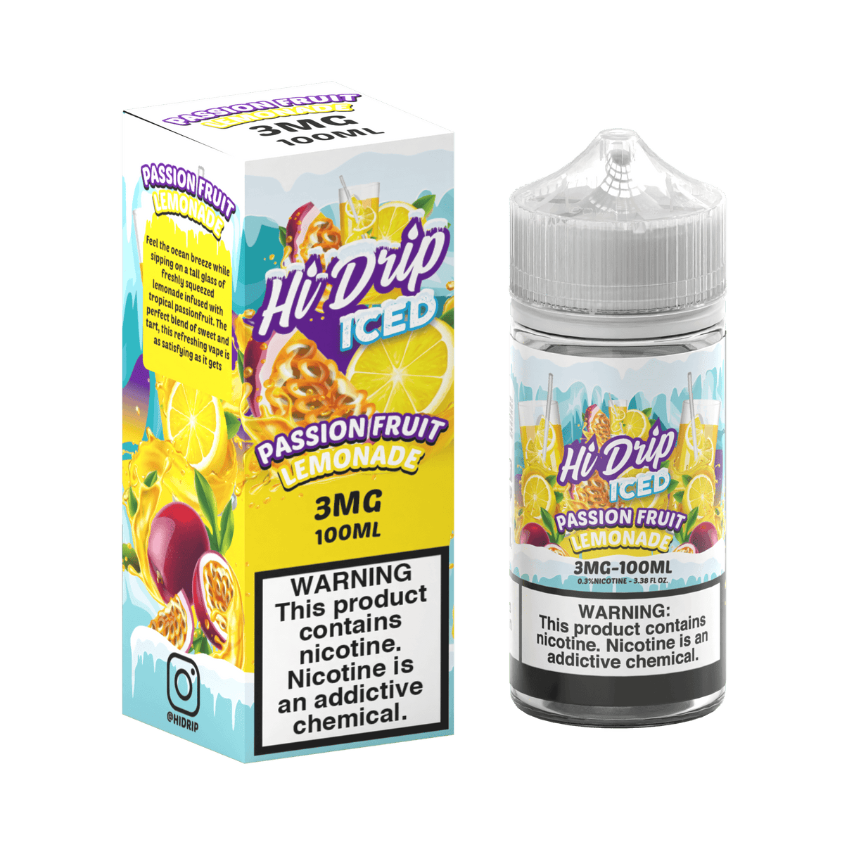 Passionfruit Fruit Lemonade Iced Hi-Drip 100mL 3mg bottle with packaging