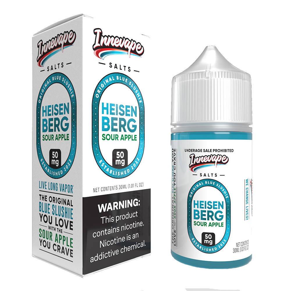 Heisenberg Sour Apple Innevape Salts 30mL 50mg bottle with packaging