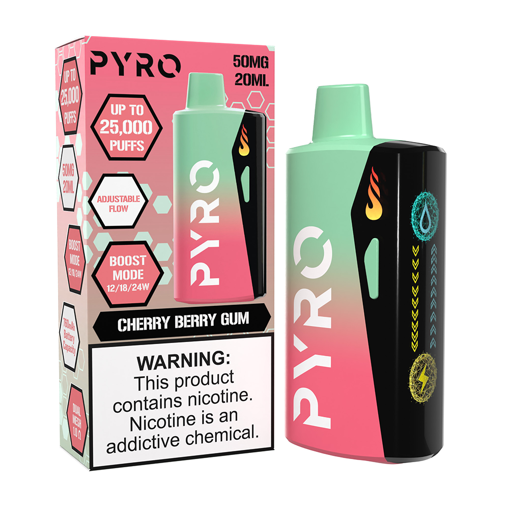Pyro Boost Disposable Cherry Berry Gum with packaging