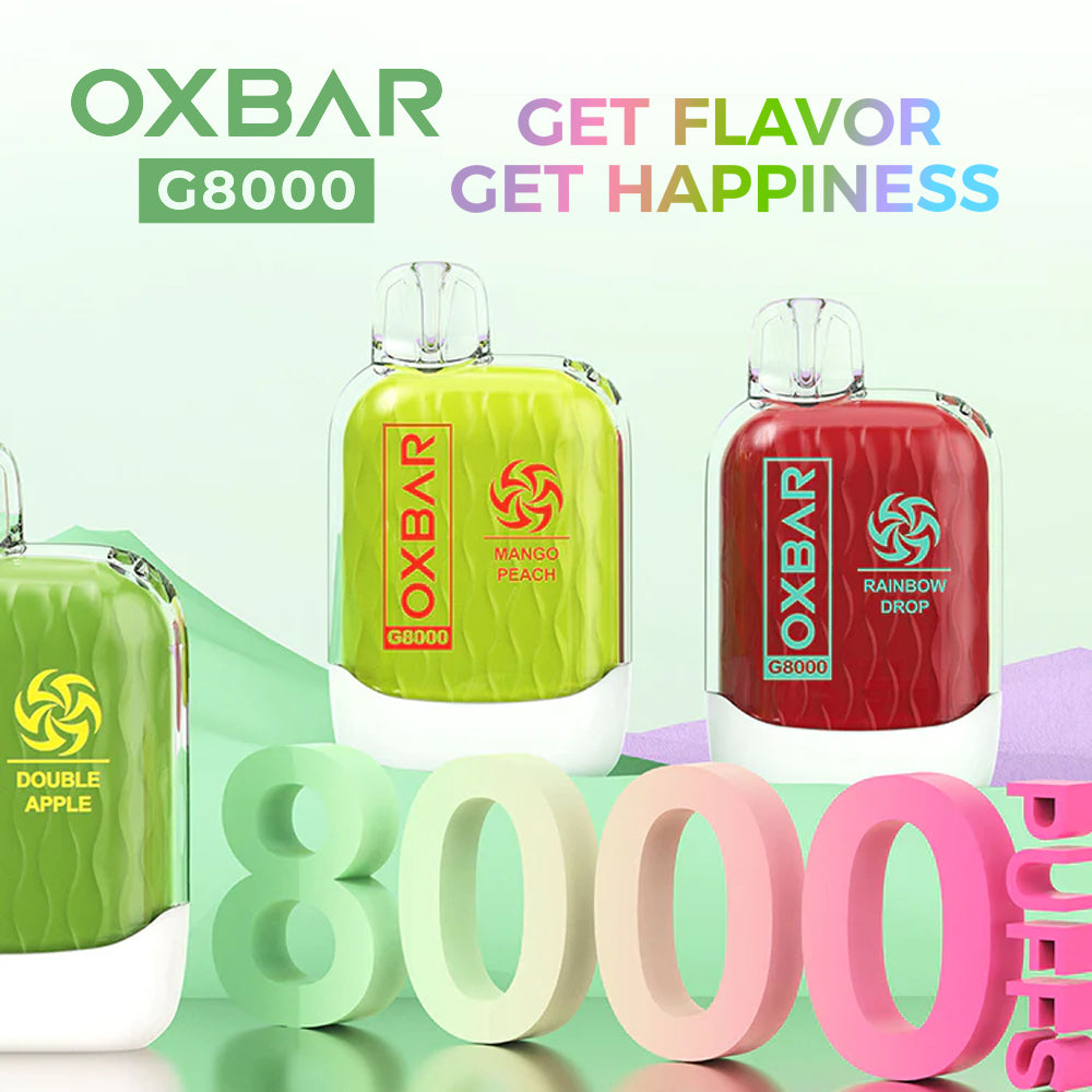 OXBAR G8000 Disposable Device with transparent shell, 16mL capacity, and Type-C charging.