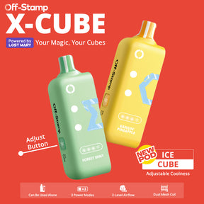 Off-Stamp X-CUBE Ice Cube 25K Disposable Pod with adjustable ice levels, dual mesh coils, and Texas compliance