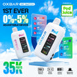 Oxbar x Pod Juice Nic-Switch 35K disposable device with adjustable nicotine level and display screen.