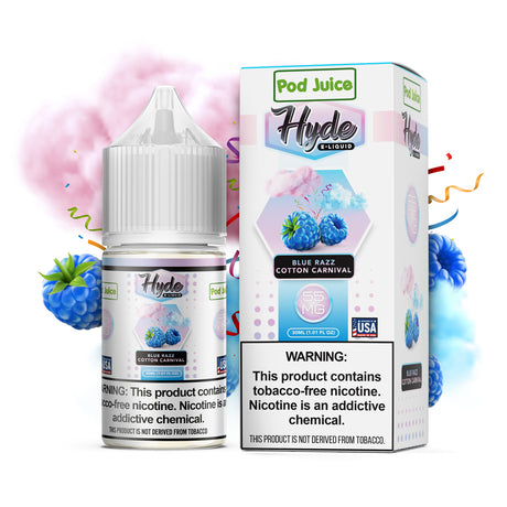 Blue Razz Cotton Carnival 30mL Nicotine Salt Liquid - POD Juice X Hyde