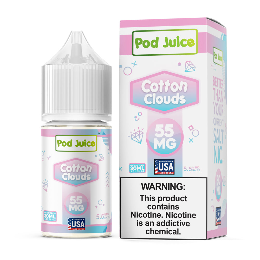 Pod Juice Cotton Clouds 30ML Nicotine Salt – Cotton Candy Vanilla Vape Juice