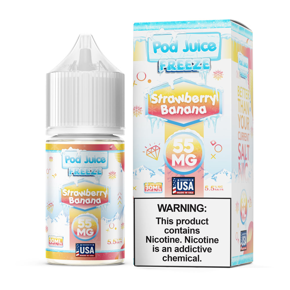 Pod Juice FREEZE Strawberry Banana 30ML Nicotine Salt – Strawberry Banana Ice Vape Juice