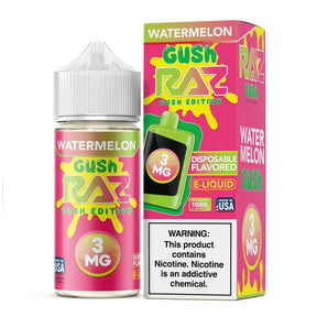 Pod Juice x RAZ Watermelon Gush 100mL Freebase E-Liquid Bottle with sweet watermelon candy flavor