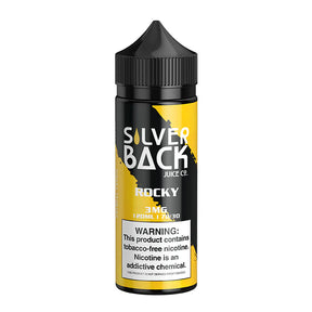 ROCKY E-Liquid by Silverback Juice Co – 120mL bottle of dessert-flavored e-liquid with banana strawberry milkshake and oatmeal cookie crumble.