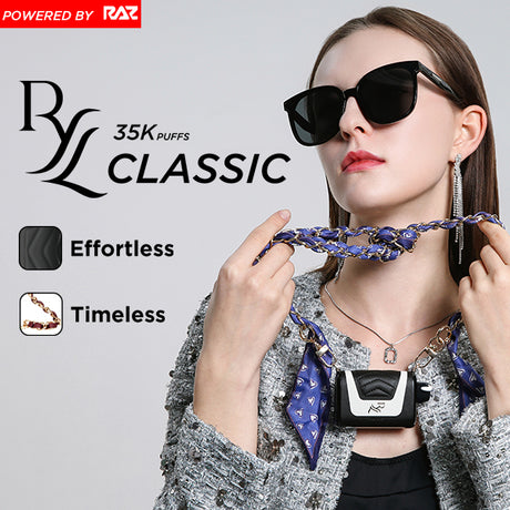 RYL Classic 35K Disposable by RAZ – 35,000 puff high-capacity rechargeable disposable vape with mesh coils and an HD display screen.