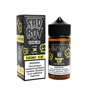 SADBOY Coconut Cake E-Liquid 100mL bottle featuring toasted coconut and sweet cake dessert flavor.