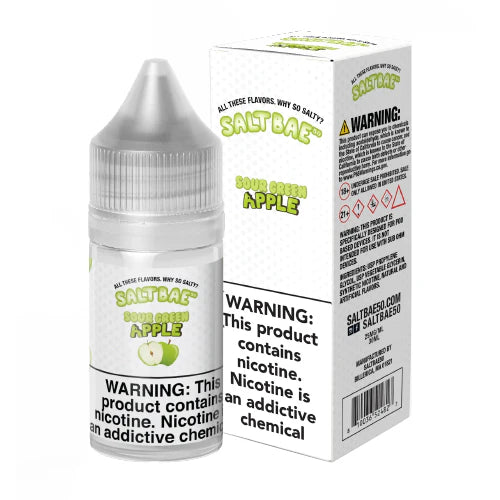 SaltBae50 Sour Green Apple E-Liquid - Fresh green apple flavor in a 30ML bottle.