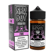 Sadboy Happy End Pink E-Liquid 100mL bottle with cotton candy and red berry flavor, premium synthetic nicotine, 70% VG for thick clouds.