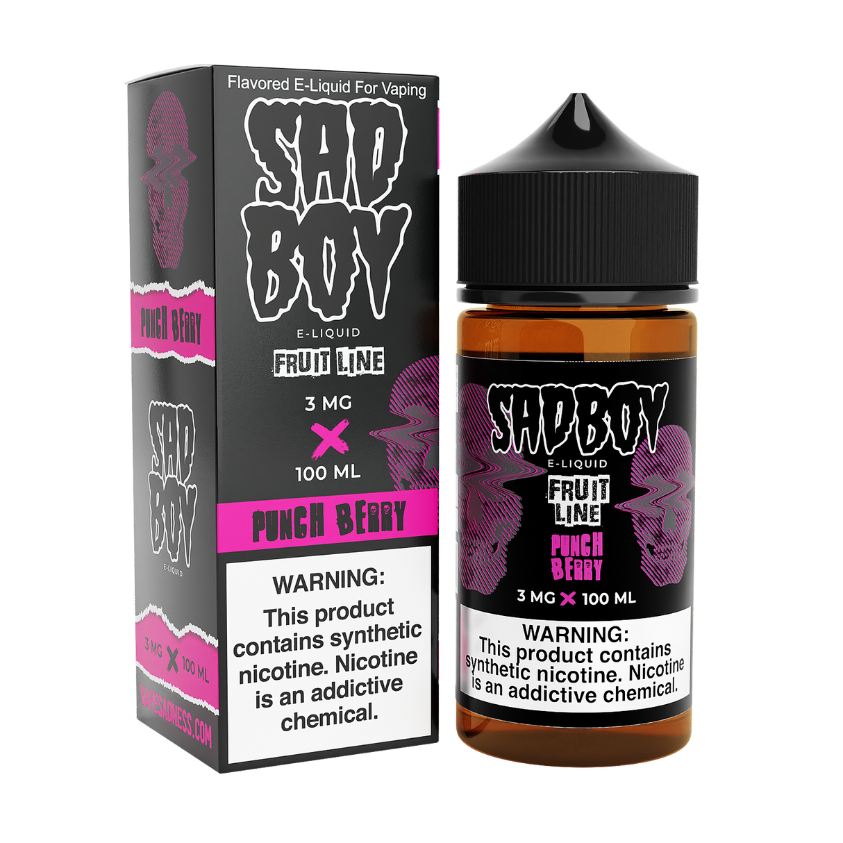 Sadboy Punch Berry E-Liquid – 100mL fruity blend with berries, lemons, and raspberries for a sweet and sour twist.