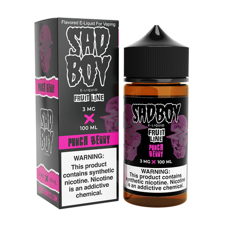 Sadboy Punch Berry E-Liquid – 100mL fruity blend with berries, lemons, and raspberries for a sweet and sour twist.