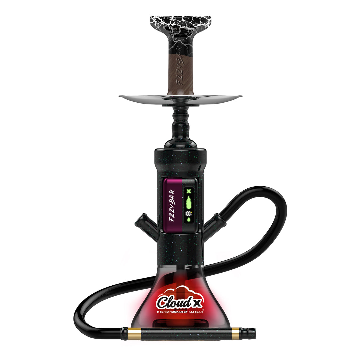 Star Black Cloud X Hookah: Premium Star Black FZZYBAR Cloud X Hybrid Hookah with remote-controlled ambiance.