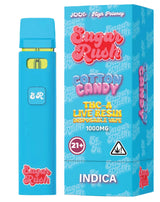 Sugar Rush THC-A Live Resin Disposable in Cotton Candy Indica, featuring a sweet, fluffy cotton candy taste with calming, body-soothing effects.