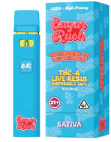 Sugar Rush THC-A Live Resin Disposable in Watermelon Bubblegum Sativa, blending juicy watermelon with classic bubblegum flavor for a refreshing, uplifting experience.

