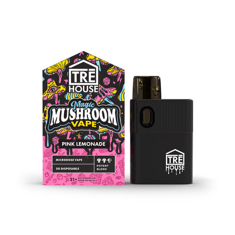 TRE House Magic Mushroom Blend Disposable featuring 2g proprietary blend, 800 puffs, ceramic coil, and USB Type-C charging.