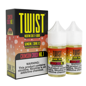 TWIST Nicotine Salt Crimson Crush No. 1 – 60mL e-liquid featuring a fresh strawberry and lemon blend with a smooth nicotine salt formula.