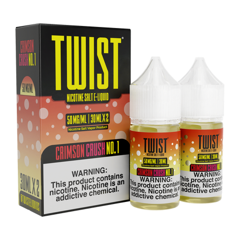 TWIST Nicotine Salt Crimson Crush No. 1 – 60mL e-liquid featuring a fresh strawberry and lemon blend with a smooth nicotine salt formula.
