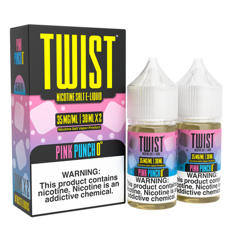 TWIST Nicotine Salt Pink Punch 0° – 60mL e-liquid featuring a tangy pink lemonade and menthol blend with a smooth nicotine salt formula.