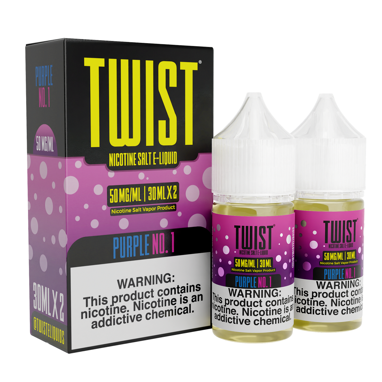 TWIST Nicotine Salt Purple No. 1 – 60mL e-liquid featuring a refreshing mix of ripe blueberries and tart lemonade.
