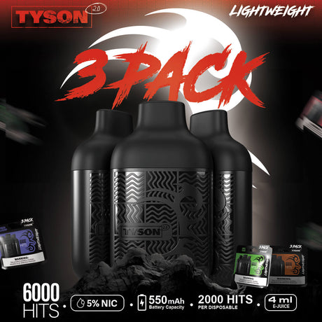 Tyson 2.0 Lightweight 6K Disposable 3-Pack with Fyre Mesh Coil