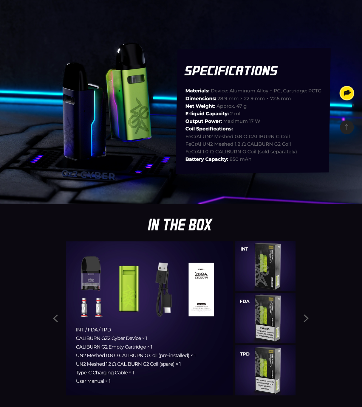 UWELL CALIBURN GZ2 "CYBER" details