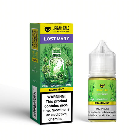 Urban Tale x Lost Mary Miami Mint Nic Salts 30ML Bottle featuring crisp and invigorating mint flavor.