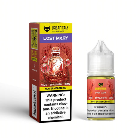 Urban Tale x Lost Mary Watermelon Ice Nic Salts 30ML Bottle featuring crisp watermelon and menthol flavor.