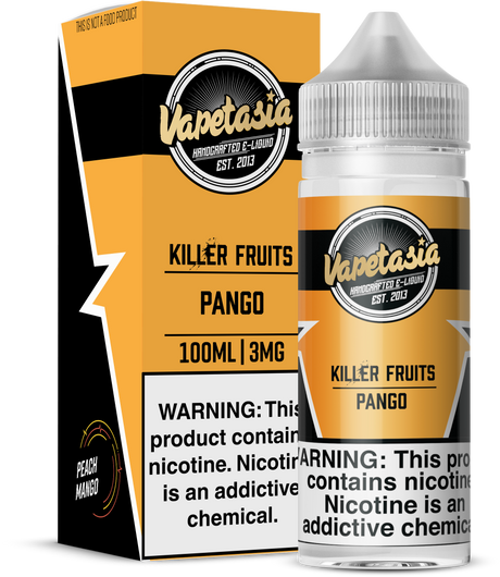 Vapetasia Killer Fruits Pango 100ml bottle with tropical peach and mango flavors