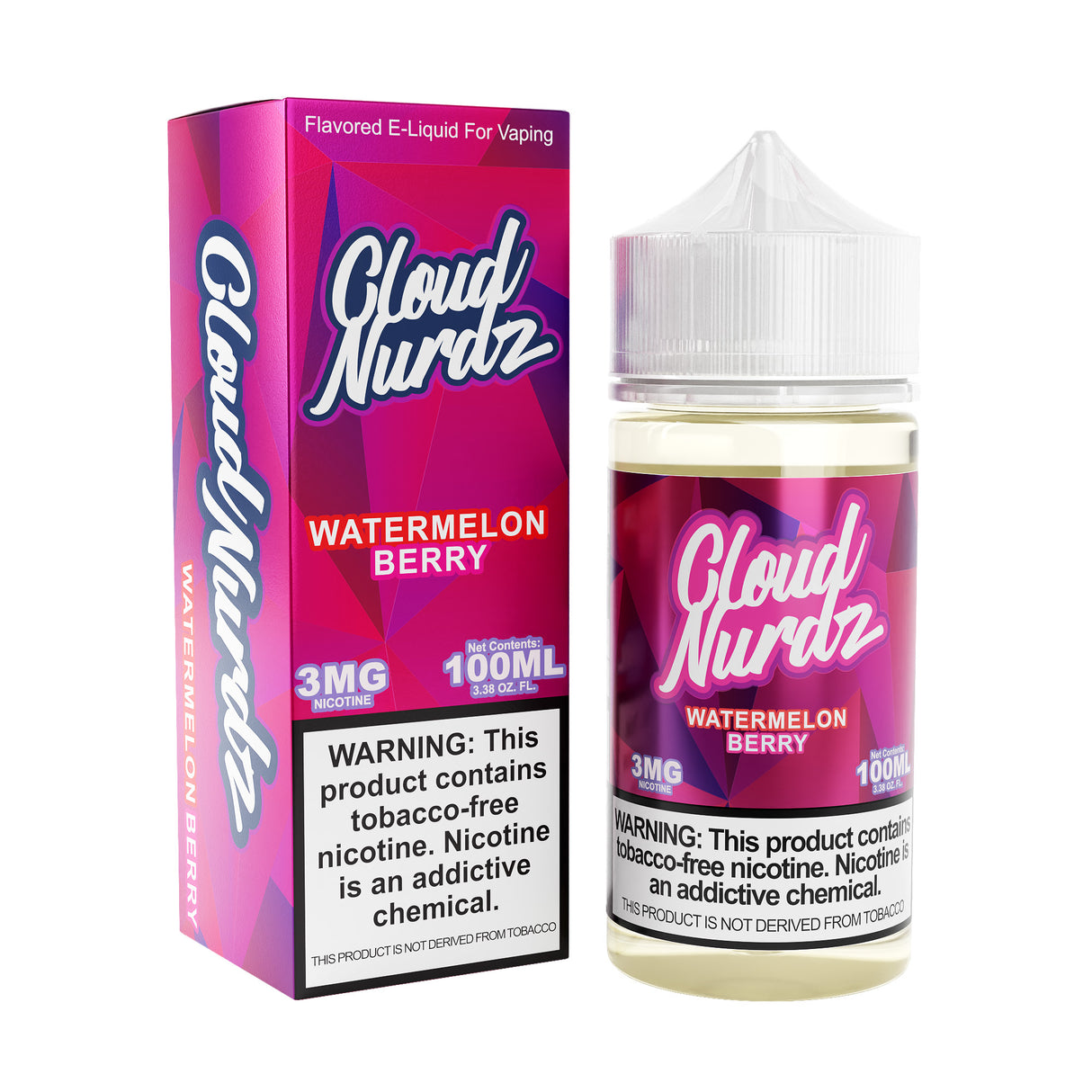 Cloud Nurdz Watermelon Berry 100ML E-Liquid bottle featuring watermelon and mixed berry flavors