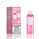 Pink vape device and packaging with 'FOGER' branding on a white background