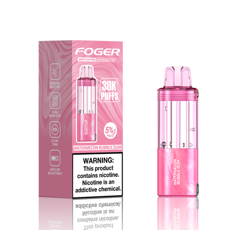 Pink vape device and packaging with 'FOGER' branding on a white background