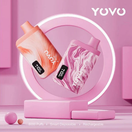 Yovo JB8000 Disposable Device featuring 8000 puffs, 12mL e-liquid capacity, and a 0.8ohm mesh coil.